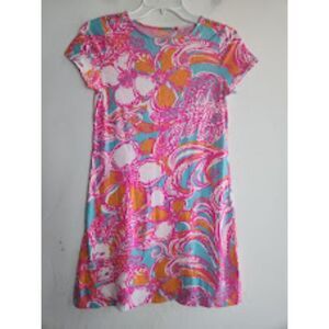 Lilly Pulitzer Girls Pink Orange Blue Pasley 100% Cotton Short Sleeve Dress 14